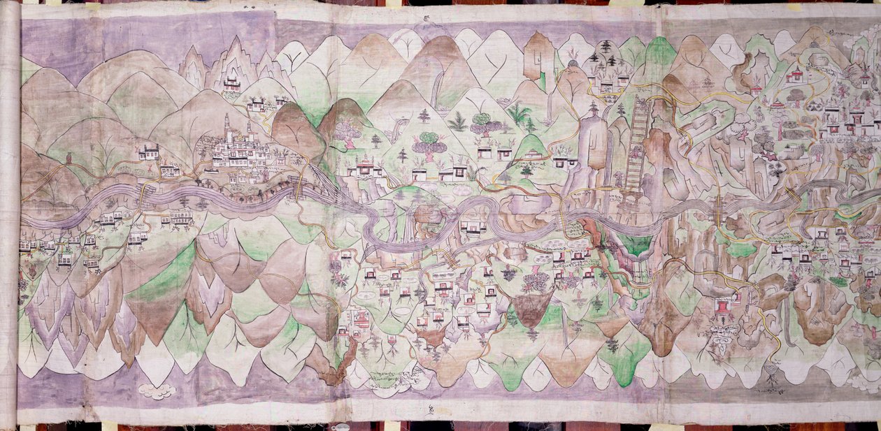 Het middengedeelte van de Tsari rongkor (beschilderd doek) door Tibetan School