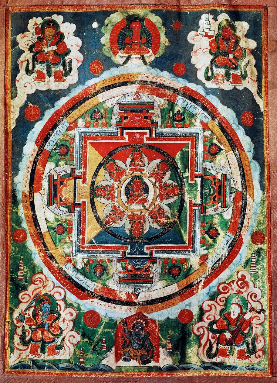 Tibetaanse Mandala bekend als de Vier Hemelse Koningen door Tibetan School