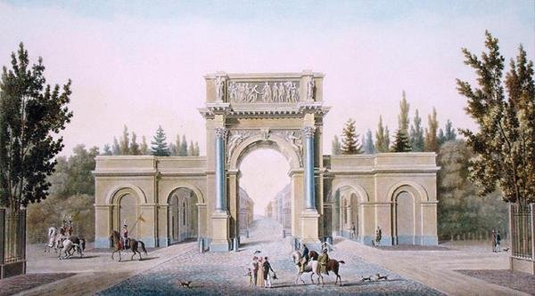 Porte de Guillaume, Brussel, uit Choix des Monuments, Edifices et Maisons les plus remarquables du Royaume des Pays-Bas door Pierre Jacques Goetghebuer, gegraveerd door de auteur, gepubliceerd 1827 door Tilman Francois (after) Suys