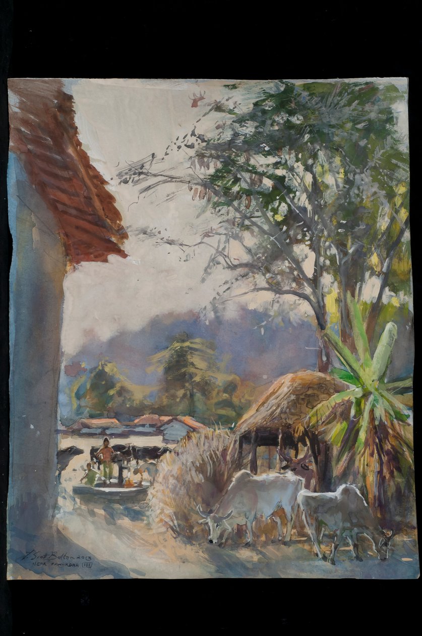 Kawardha dorp met koeien, 2013 door Tim Scott Bolton