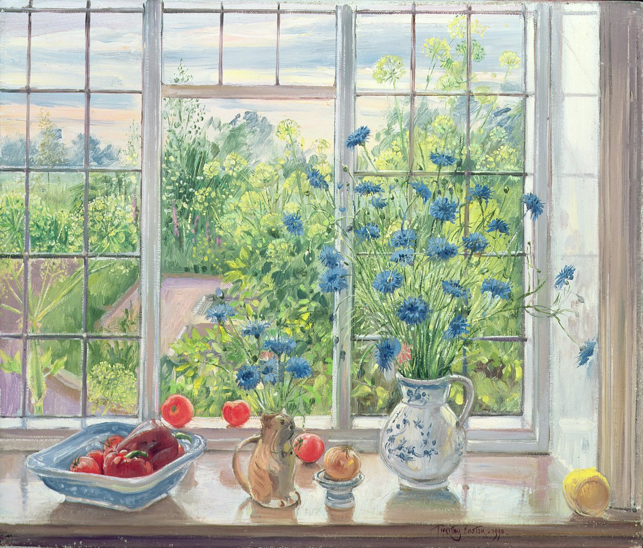 Korenbloemen en moestuin door Timothy Easton