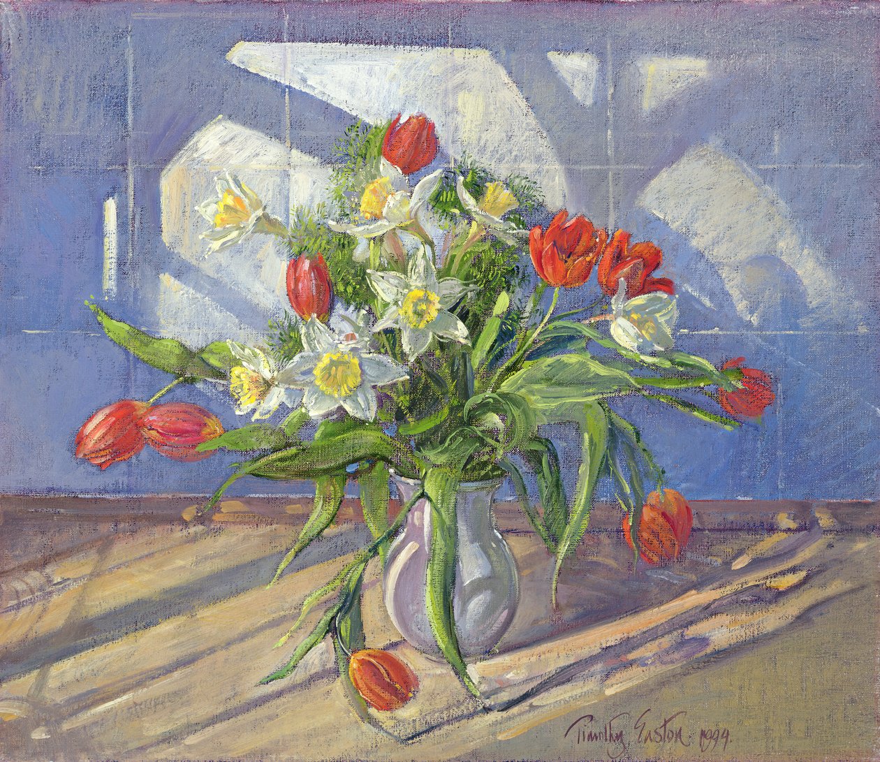 Lentebloemen met Raamreflecties door Timothy Easton