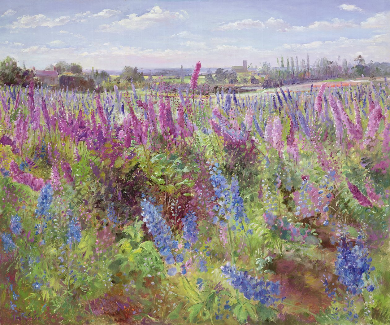 Delphinium Veld en Kerk door Timothy Easton