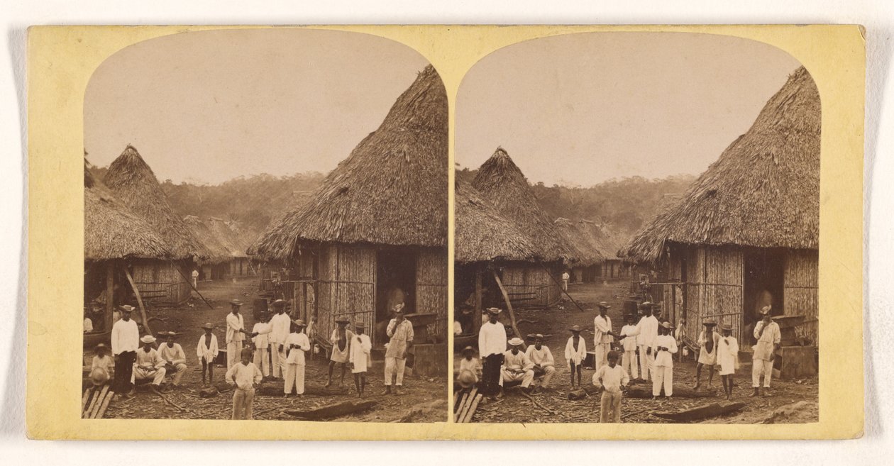 [Inheemse dorpshutten met inheemse bewoners, Darien-expeditie] door Timothy H. O