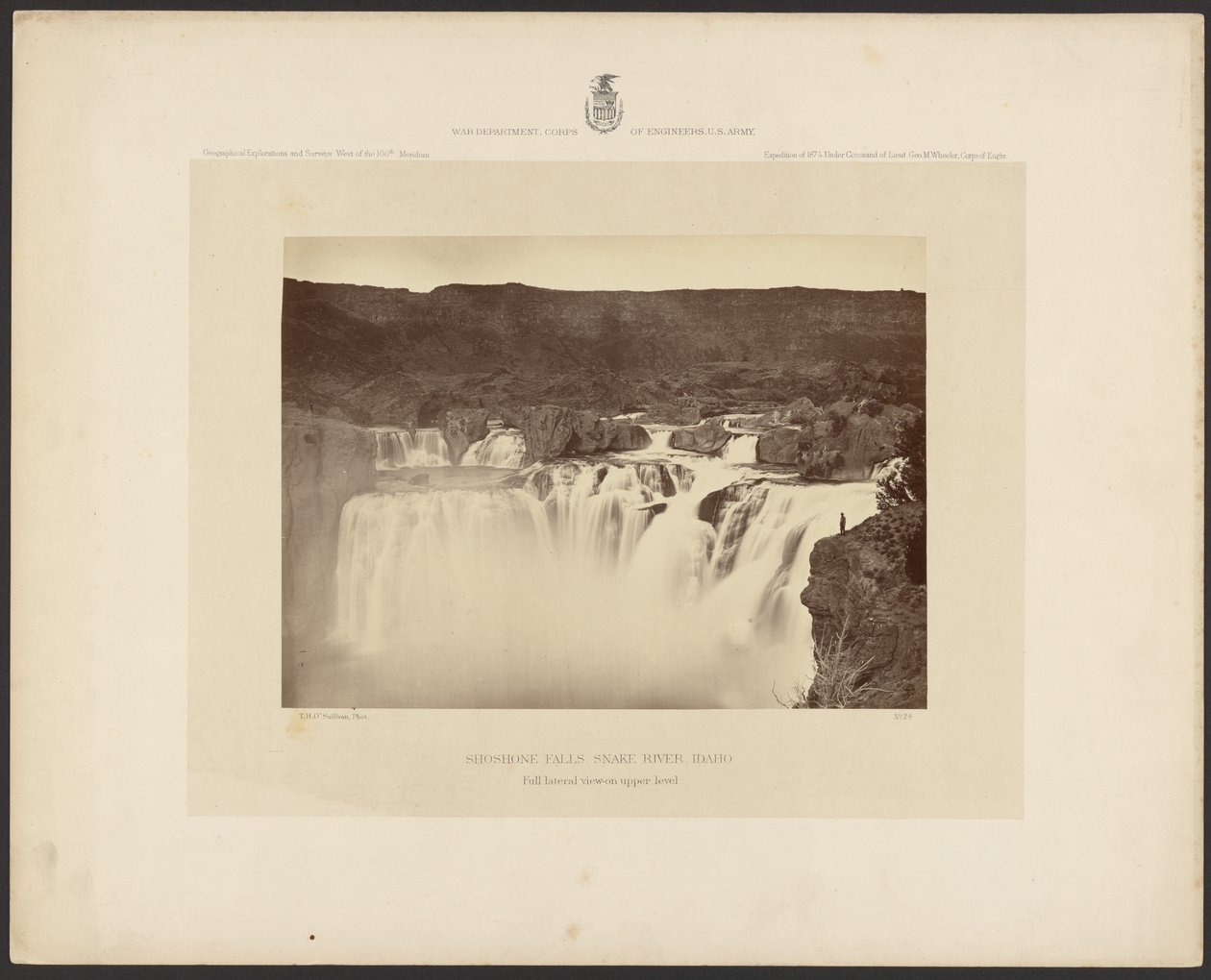 Shoshone watervallen, Snake River, Idaho, volledig zijaanzicht op bovenste niveau door Timothy H. OSullivan