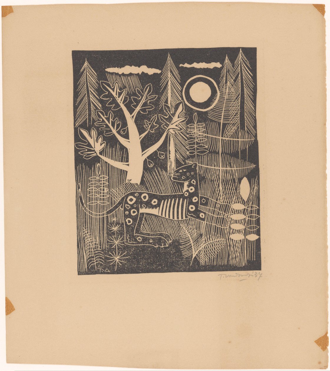 Bosgezicht met luipaard door Tinus van Doorn (signed by artist)