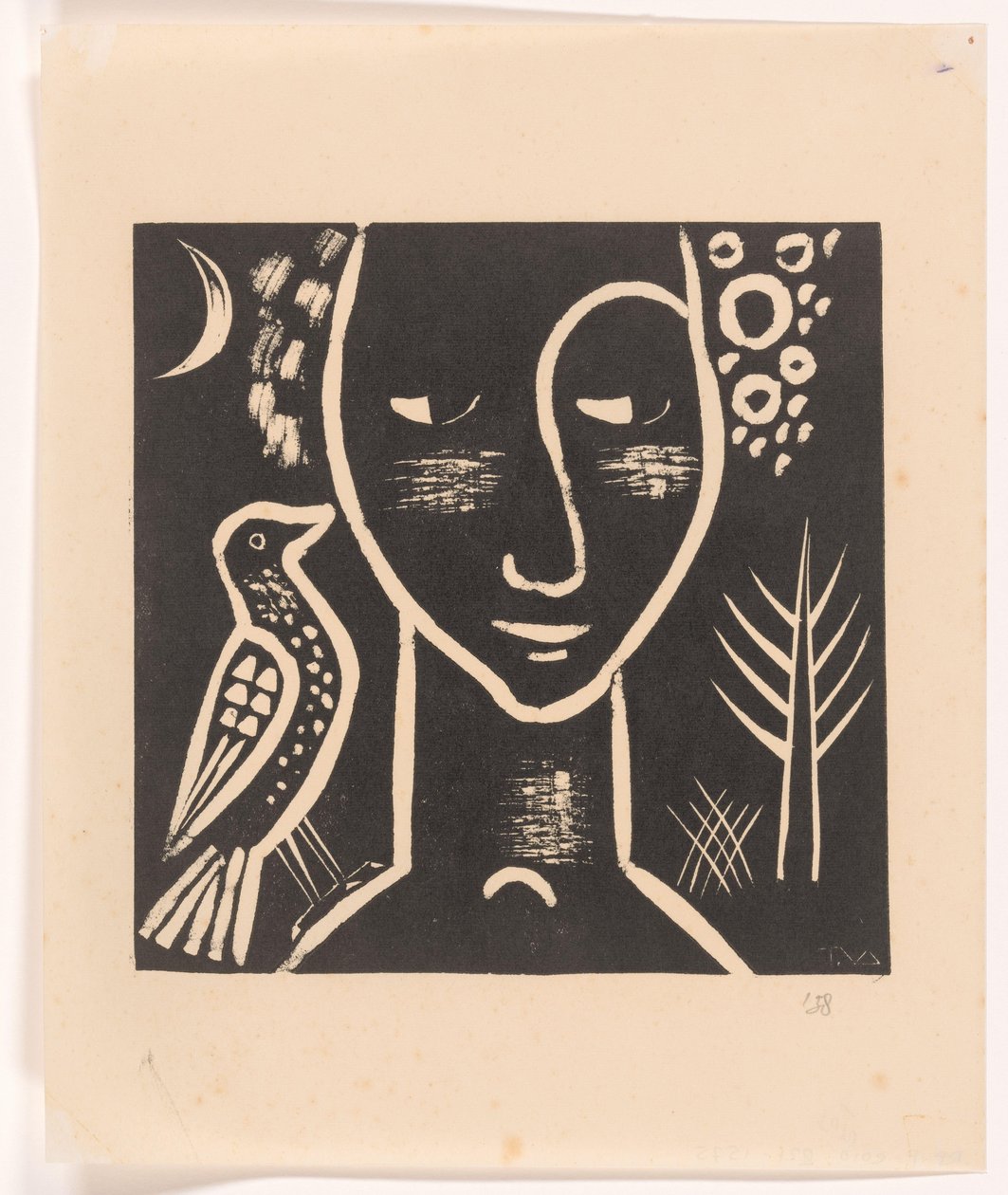 Vrouwenkop met duif door Tinus van Doorn (signed by artist)