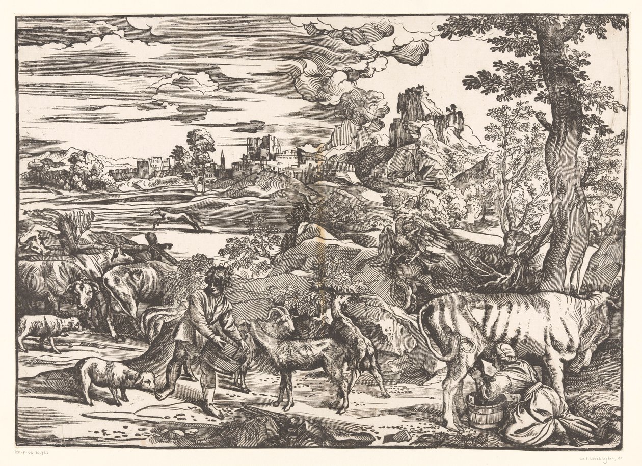 Landschap met melkmeid door Titiaan