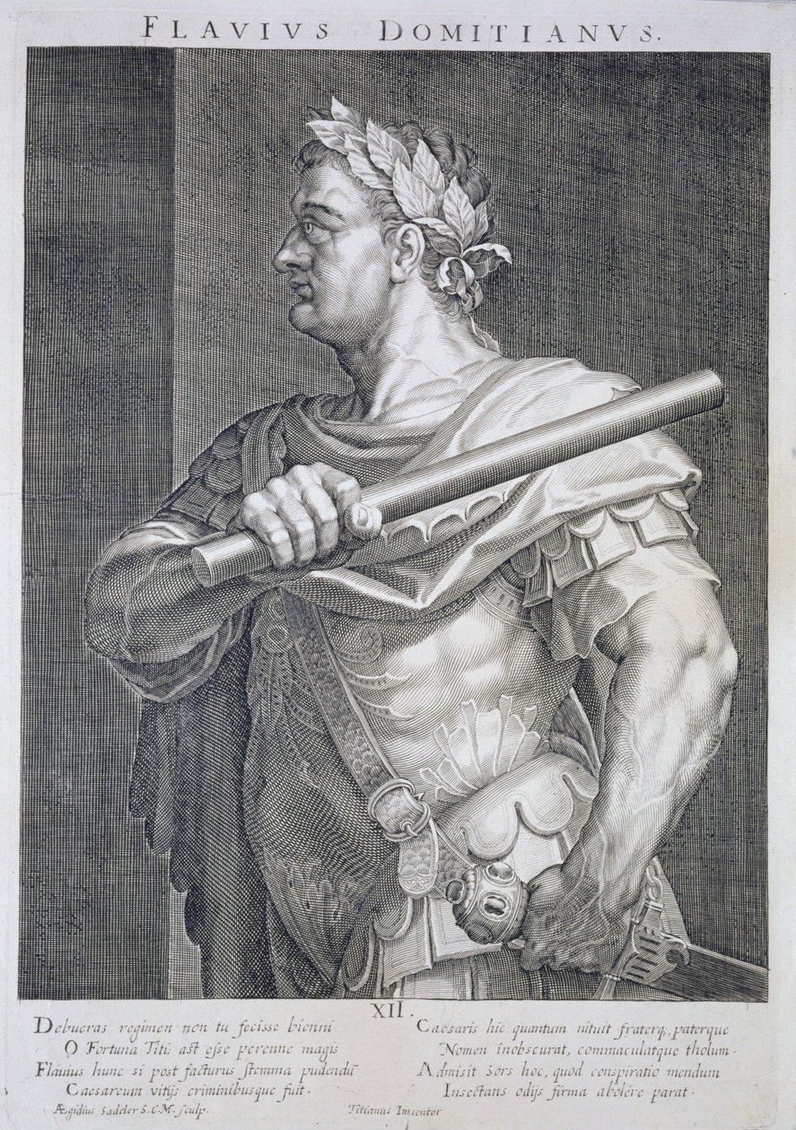 Flavius Domitianus (AD 51 - AD 96) Keizer van Rome 81-96 AD gegraveerd door Aegidius Sadeler (1570-1629) door Tiziano Vecelli