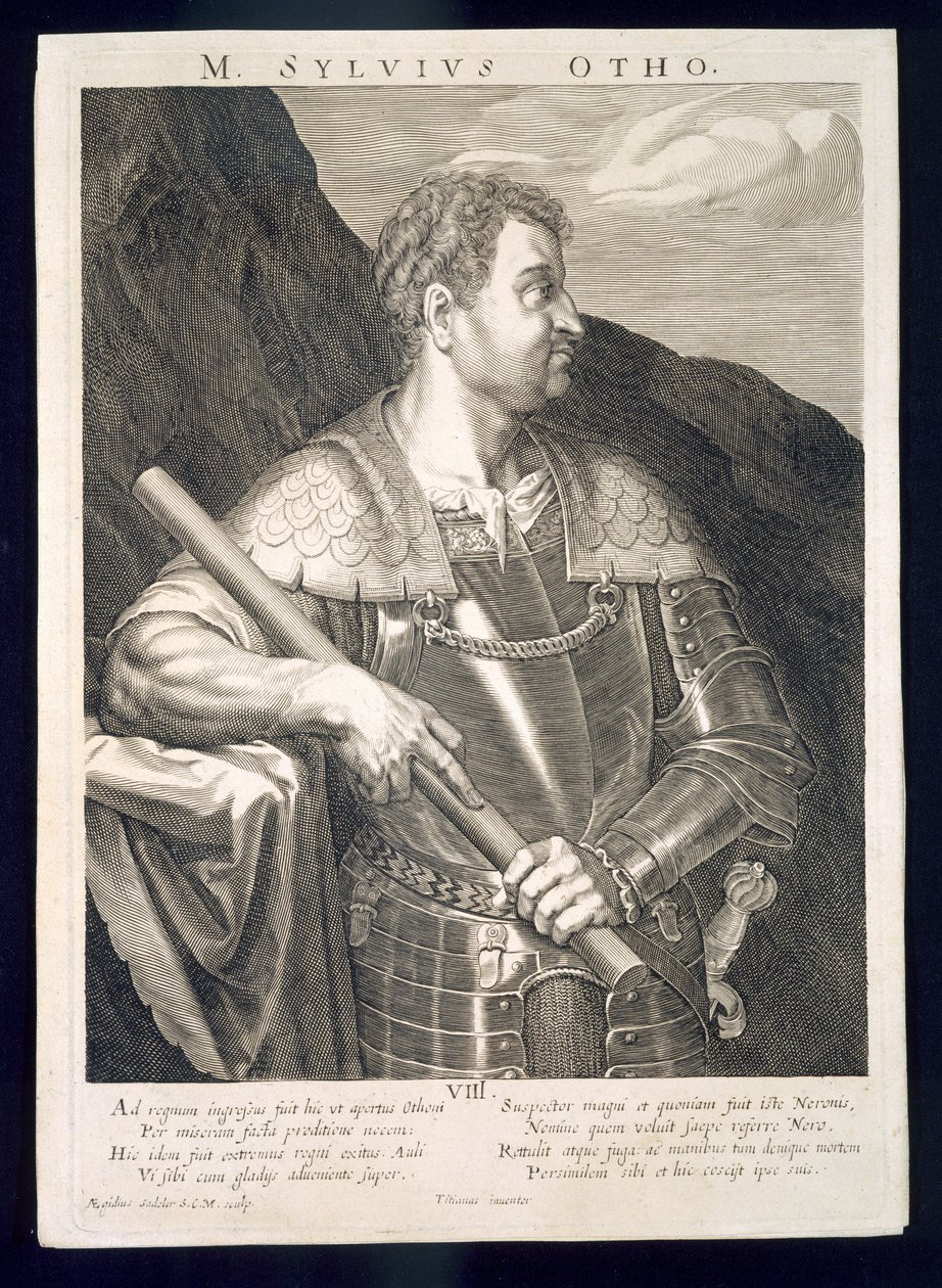 M. Silvius Otho keizer van Rome 68 AD gegraveerd door Aegidius Sadeler (1570-1629) door Tiziano Vecelli