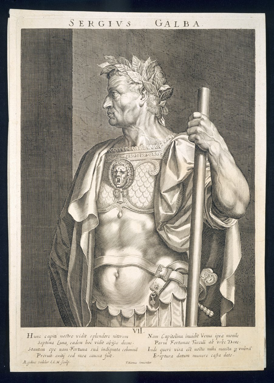Sergius Galba Keizer van Rome 68 AD gegraveerd door Aegidius Sadeler (1570-1629) door Tiziano Vecelli