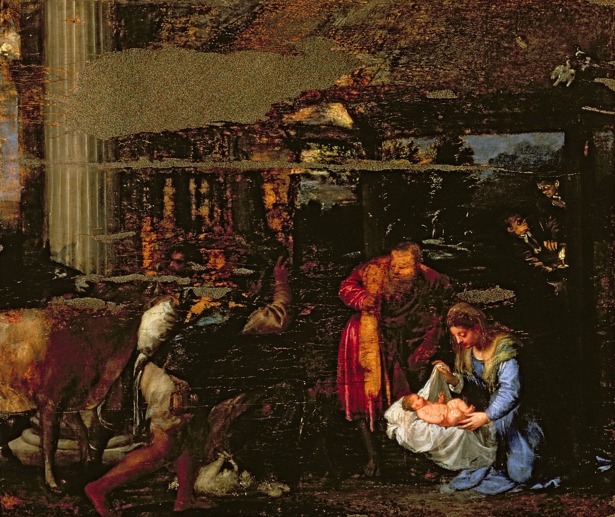 De aanbidding van de herders door Tiziano Vecelli