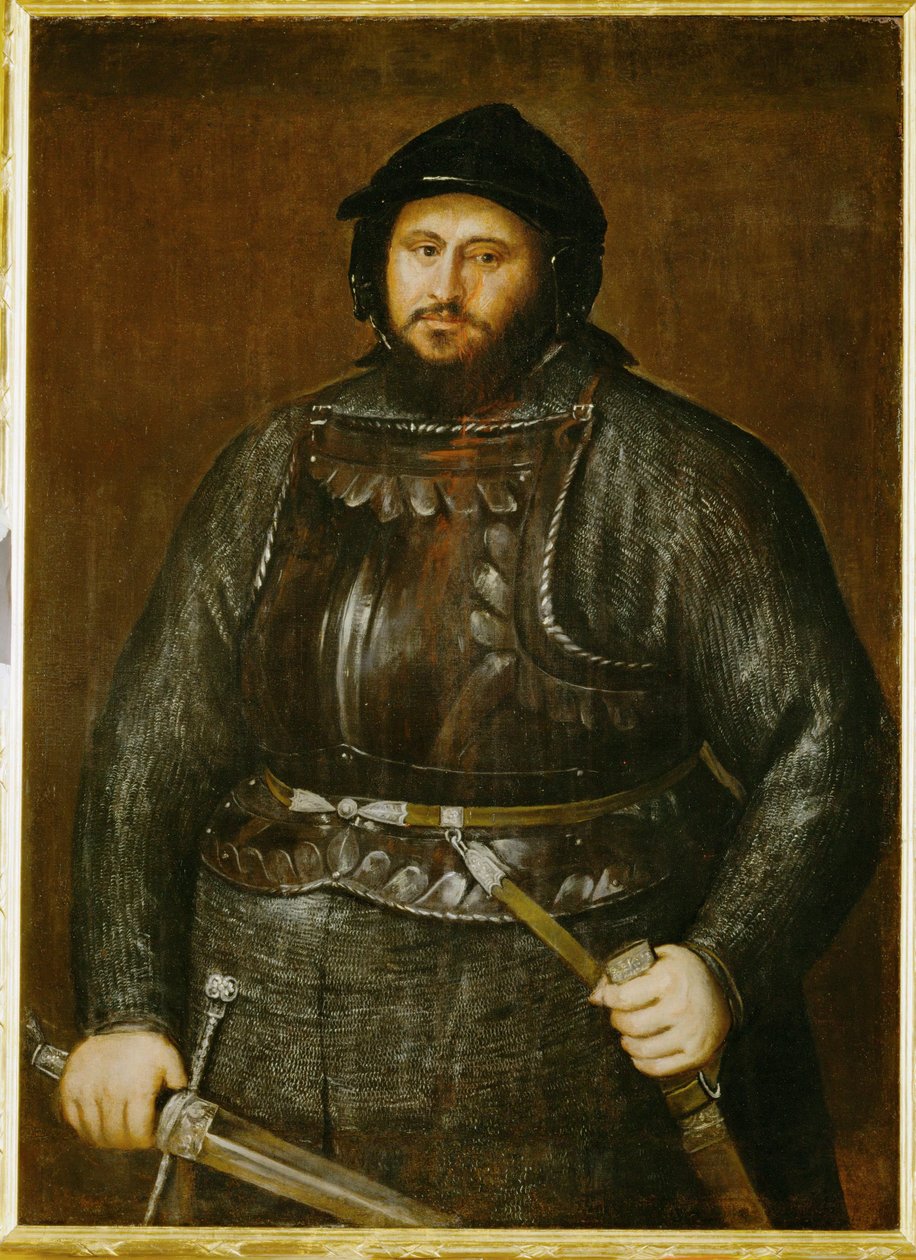 Johann Friedrich, keurvorst Saksen in harnas ... (schilderij op doek) door Titian (c.1488 1576)