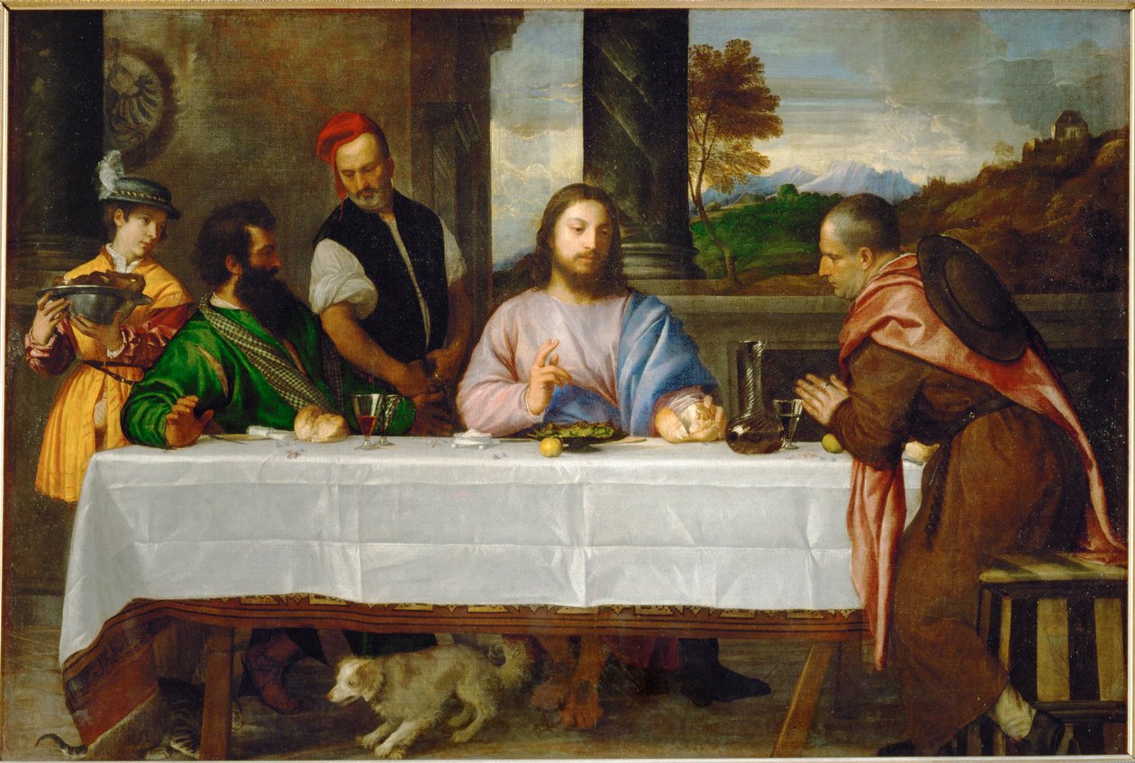 De pelgrims van Emmaüs ... door Titian (c.1488 1576)