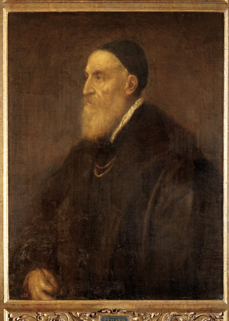 Zelfportret, geschilderd kort voor het uitbreken van de pest in Venetië ... (schilderij op doek) door Titian (c.1488 1576)