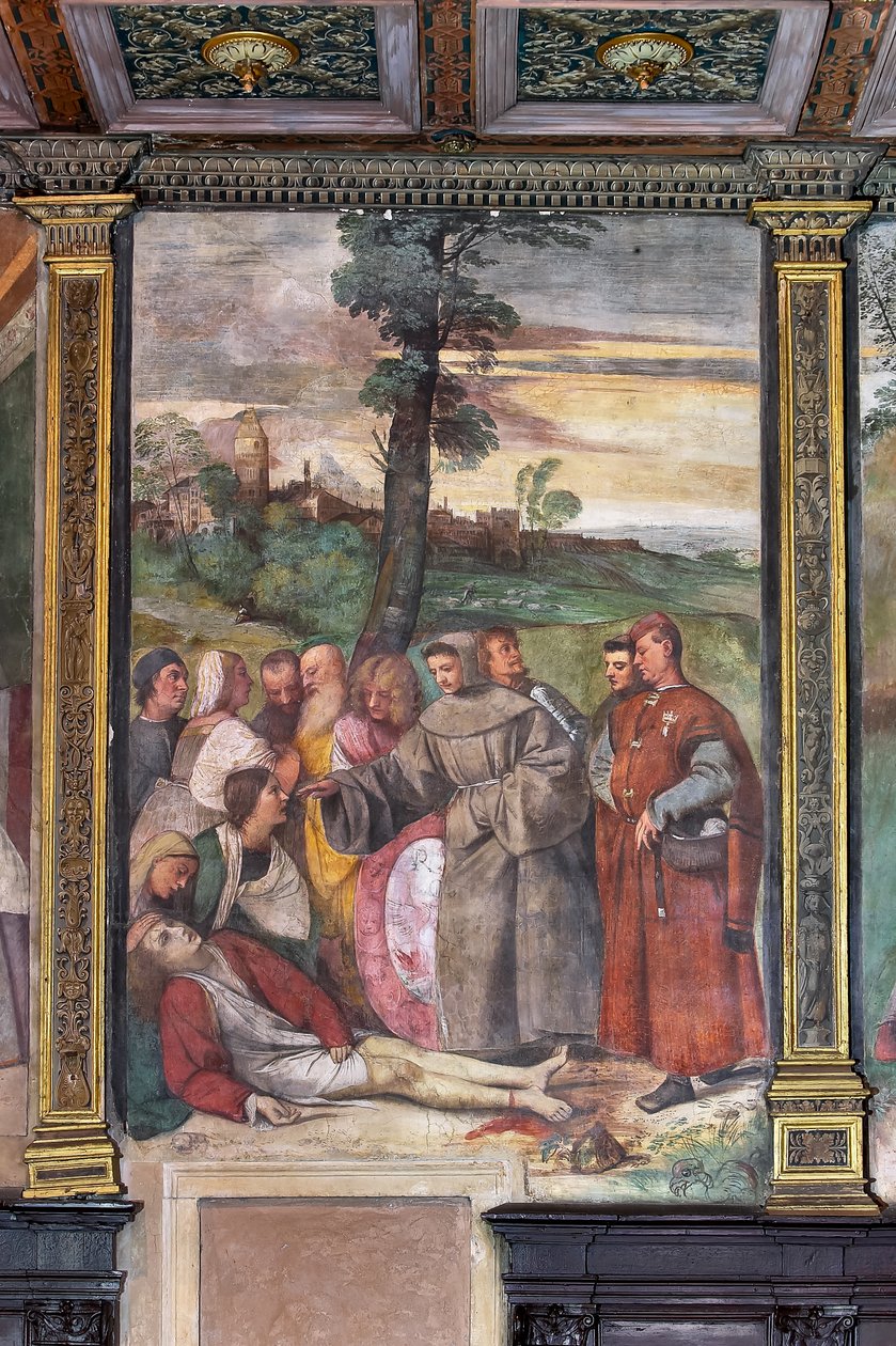 Sint Antonius hecht de voet van een jonge man weer aan, School van de Heilige door Titian (c.1488 1576)