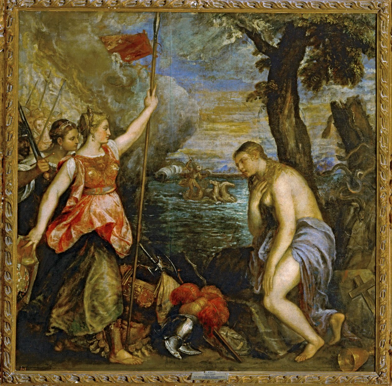 De religie geholpen door Spanje ... (schilderij op doek) door Titian (c.1488 1576)