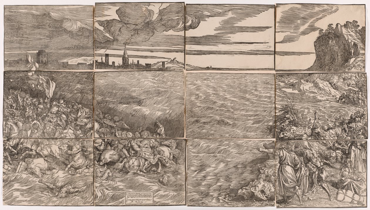 De ondergang van het leger van de farao in de Rode Zee door Titian (c.1488 1576)