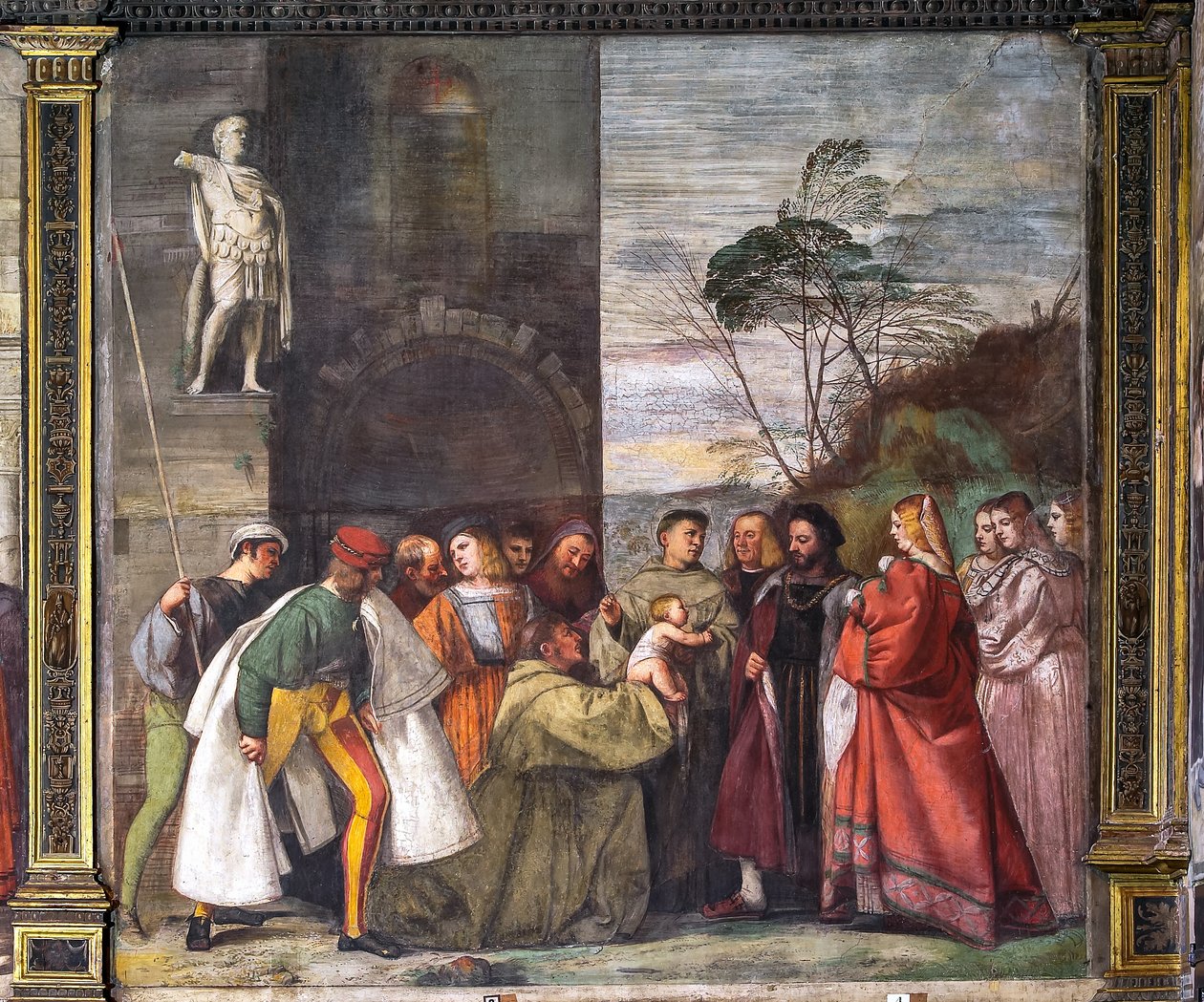 De baby verkondigt de onschuld van de moeder, de noordelijke muur, School van de Heilige (detail) door Titian (c.1488 1576)