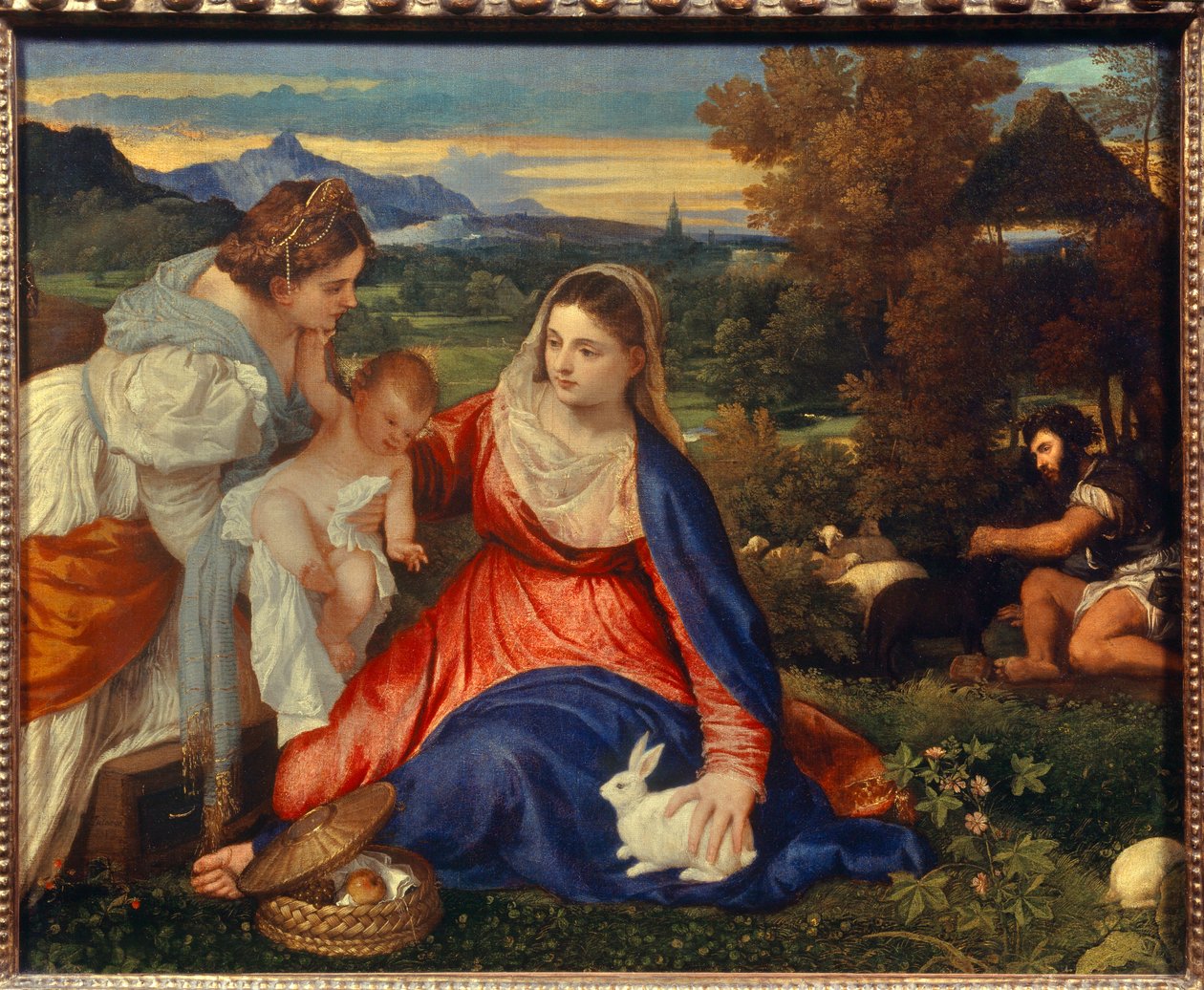 De Maagd en Kind met Sint-Catharina of de Maagd met het Konijn (detail) door Tiziano Vecelli