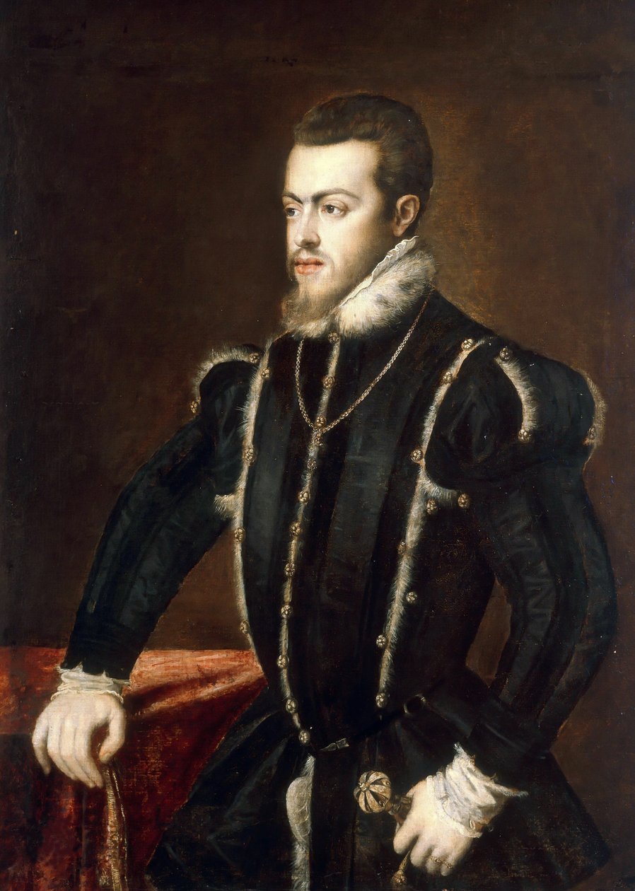 Portret van Filips II 1527-1598, koning van Spanje en Portugal, ca. 1553 door Titian