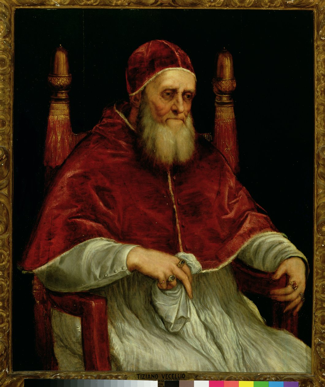 Paus Julius II (1443-1513) naar een schilderij van Raphael, ca. 1545-46 door Tiziano Vecelli