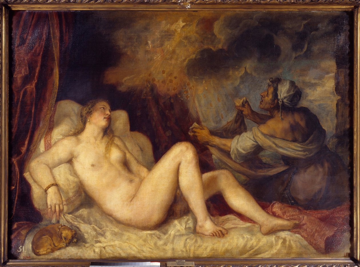Danaë ontvangt de gouden regen door Tiziano Vecelli