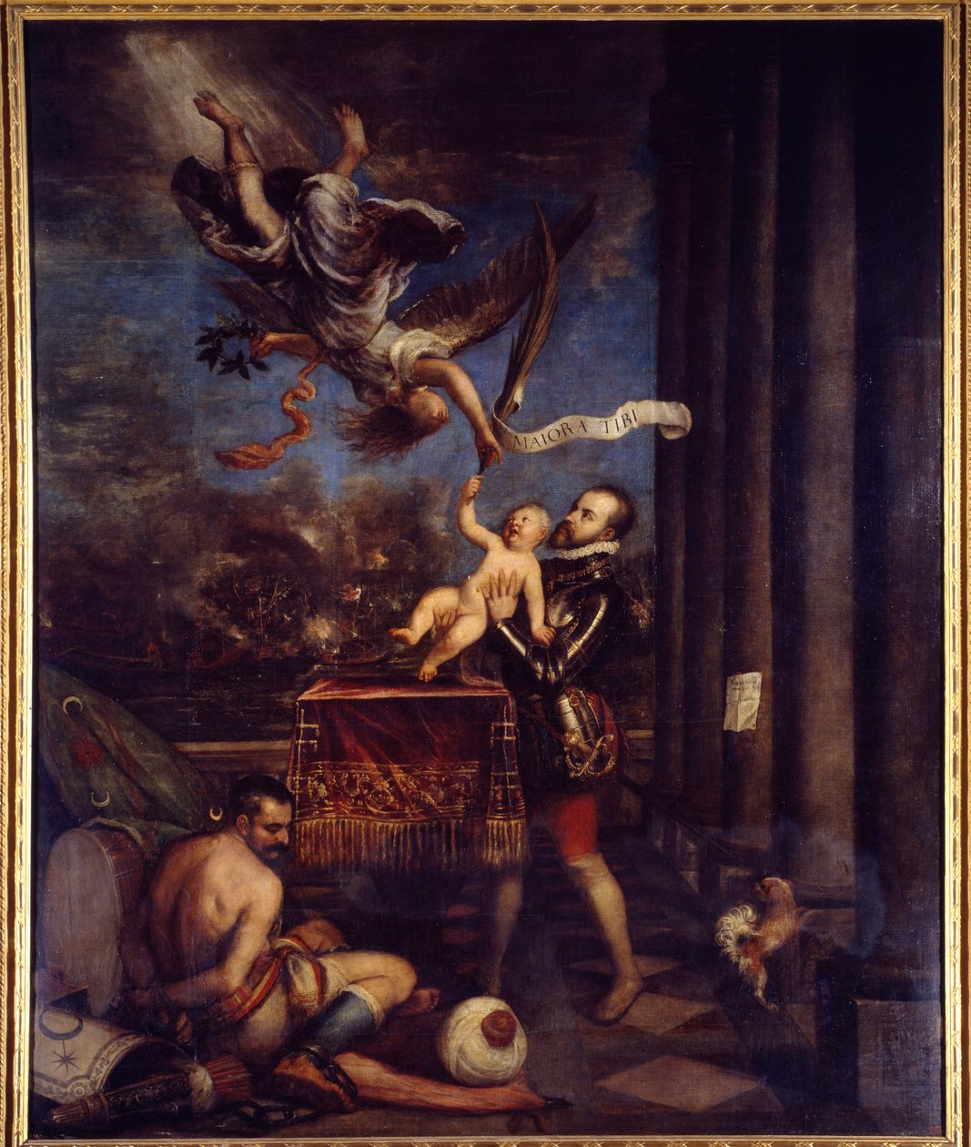 Filips II na de overwinning van Lepanto (1571) aangeboden aan de hemel Prins Don Ferdinand door Tiziano Vecelli