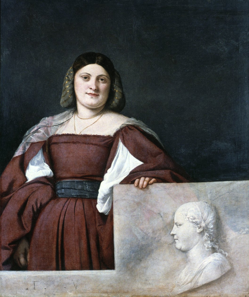 Portret van een dame, La Schiavona De Dalmatische vrouw, ca. 1510-1512 door Tiziano Vecelli