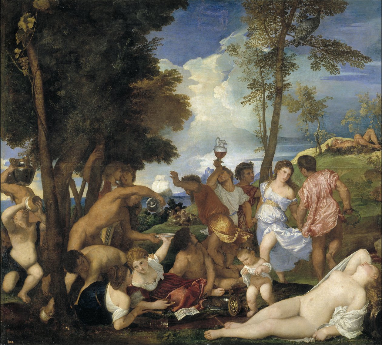 De Bacchanaal van de Andriërs, 1523-1526 door Tiziano Vecelli