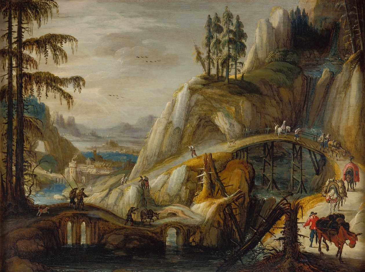Reizigers in een Alpenlandschap door Tobias Verhaecht