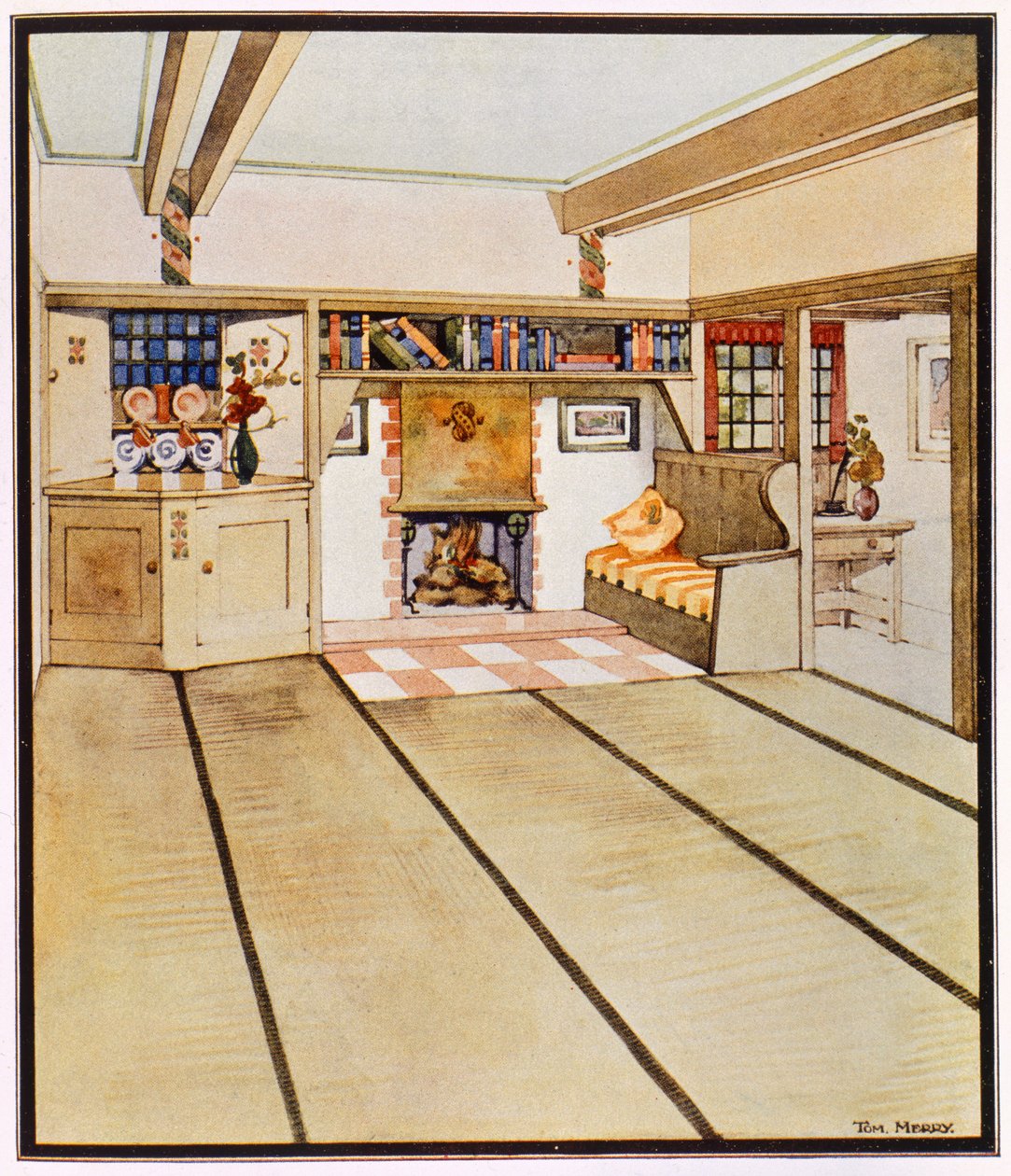 Een woonkamer in de Arts and Crafts-stijl door Tom Merry