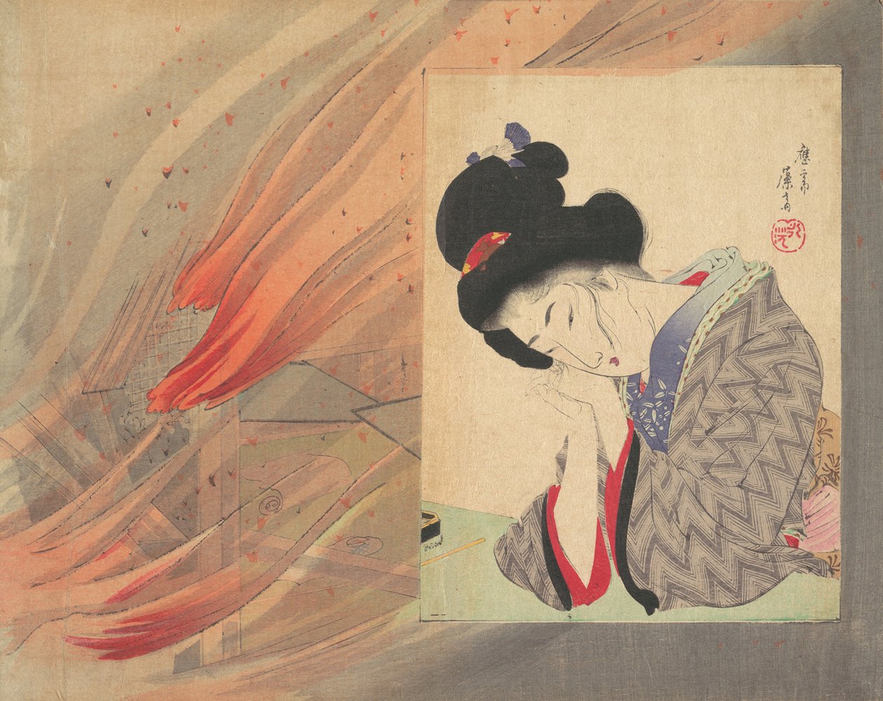 Verzekeringsmeisje, illustratie uit Bugei Kurabu Literair Club door Tomioka Eisen