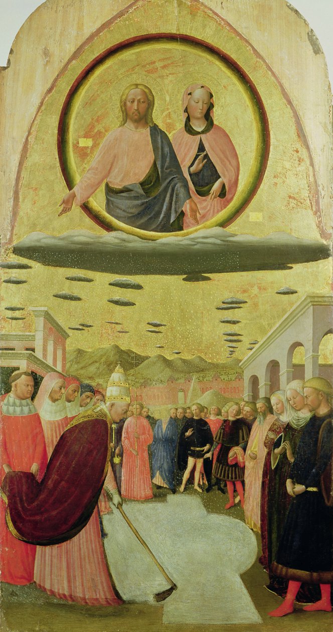 Paus Liberius (r.352-66) sticht de Basiliek van Santa Maria della Neve door Tommaso Masolino da Panicale