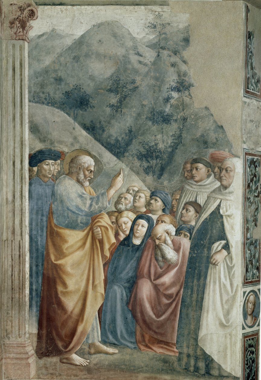 Prediking van St. Peter - Fresco door Tommaso di Cristoforo Fini genaamd Masolino da Panicale (1383-ca. 1440), circa 1425. Florence, Chiesa di Santa Maria del Carmine, Cappella Brancacci door Tommaso Masolino da Panicale