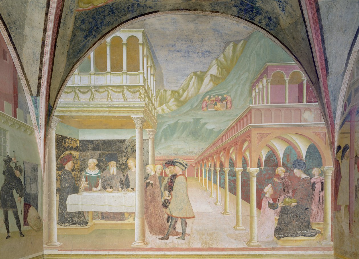 Het banket van Herodes, uit de cyclus van het leven van St. Johannes de Doper door Tommaso Masolino da Panicale
