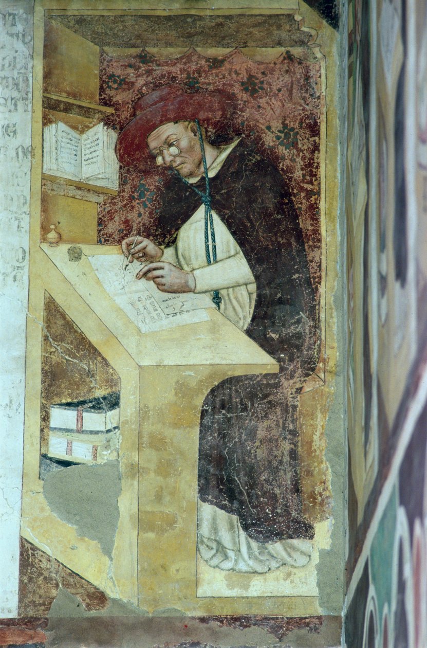 Hugues de Provence aan zijn bureau, uit de cyclus van "Veertig illustere leden van de Dominicaanse Orde" in de kapittelzaal 1342 door Tommaso da Modena