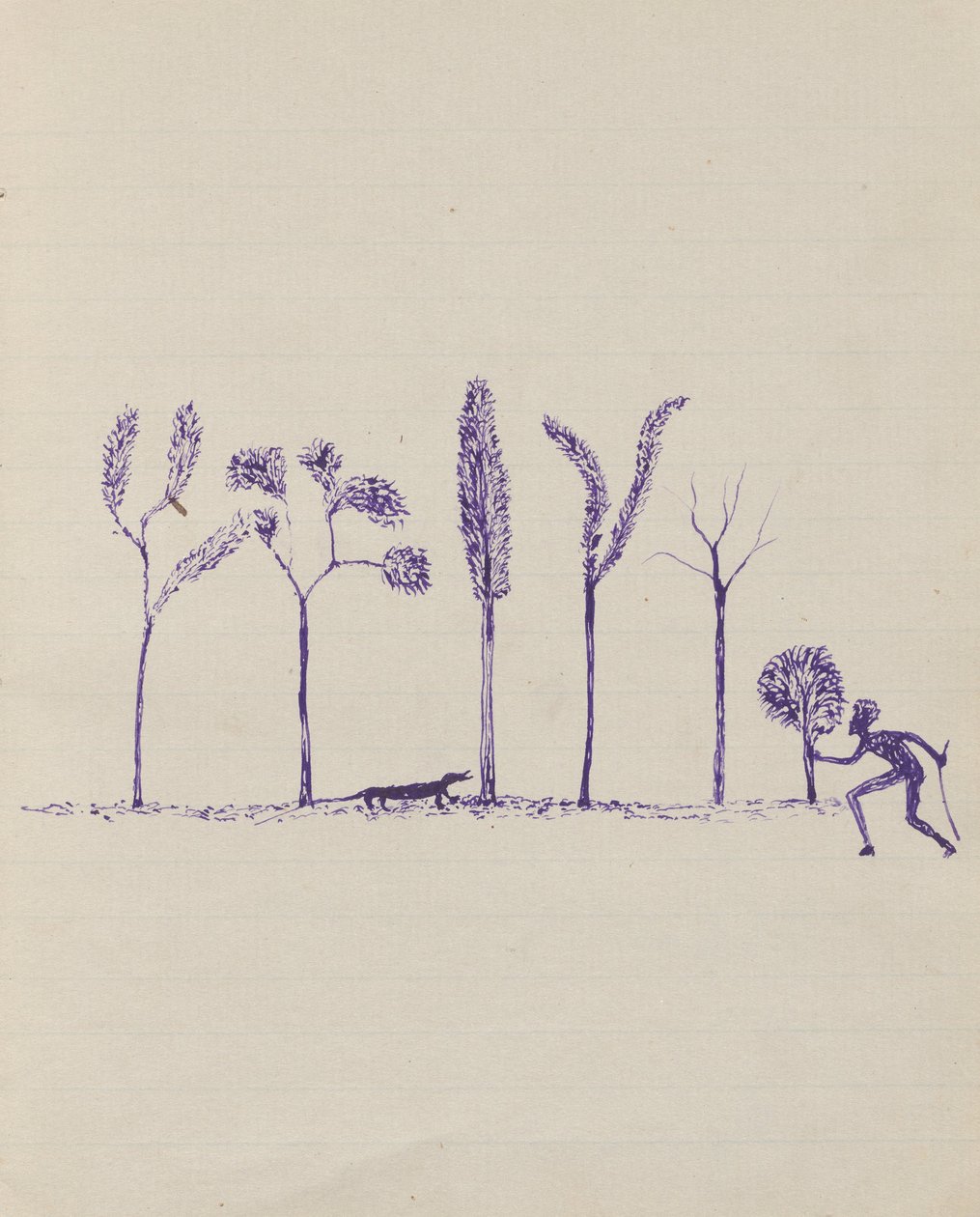 Kwatkwat mensen - (Aboriginals jagen op goanna) Schetsboek voornamelijk van activiteiten van Aboriginals en Witten door Tommy McRae