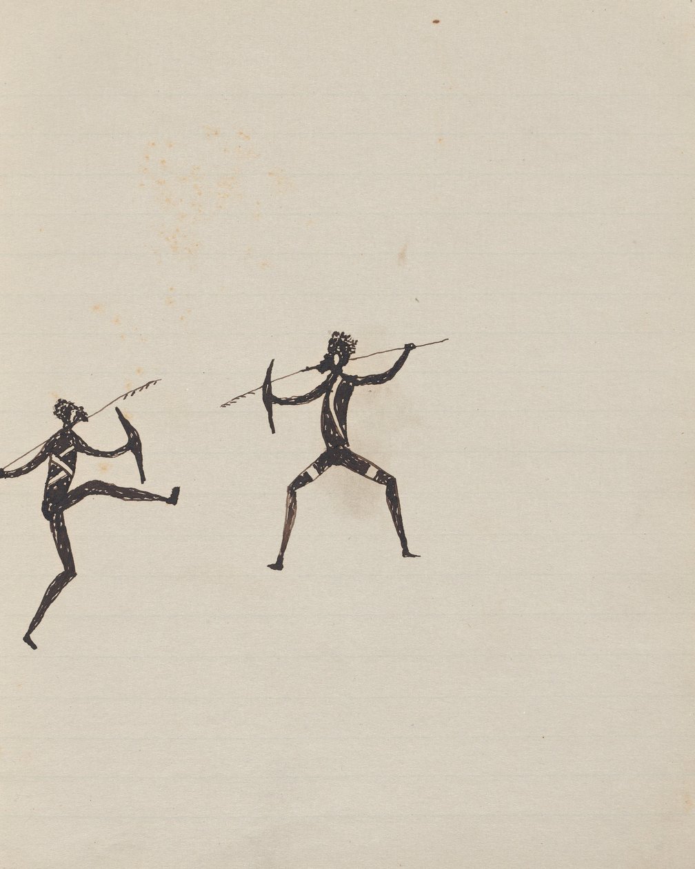 Kwatkwat mensen - (Aboriginals vechten met speren en schilden) Schetsboek voornamelijk van activiteiten van Aboriginals en Witten door Tommy McRae
