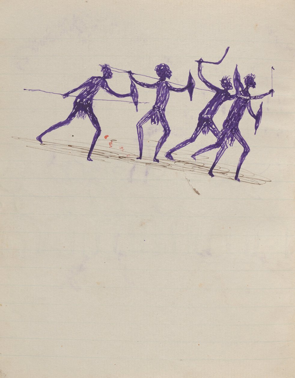 Kwatkwat-mensen - Aboriginals met wapens (schetsboek van activiteiten van Aboriginals en blanken) door Tommy McRae