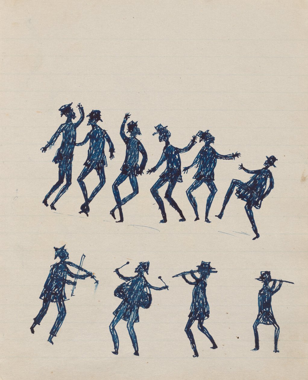 Kwatkwat-mensen - Blanken vechten; muzikanten (schetsboek van activiteiten van Aboriginals en blanken) door Tommy McRae