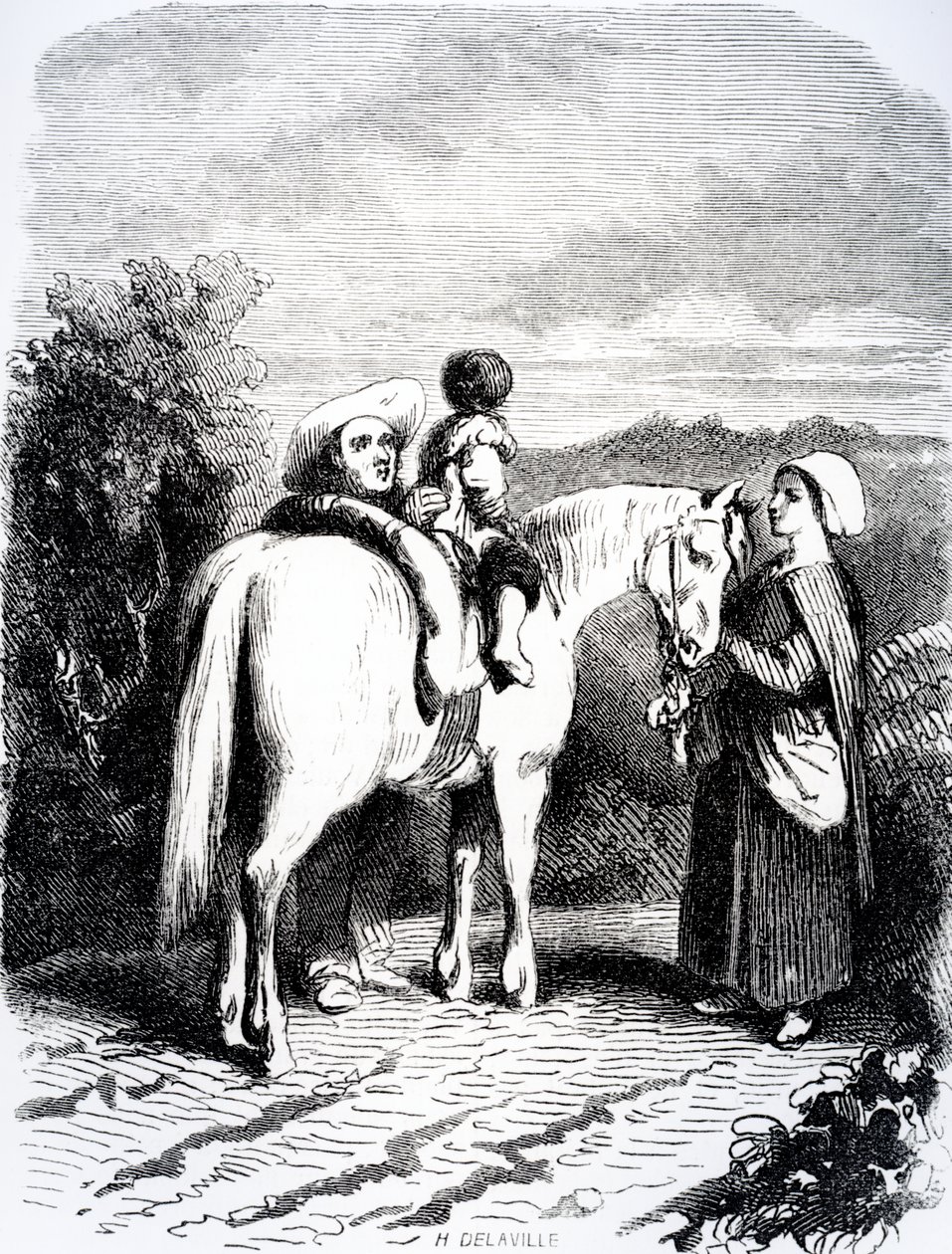 Marie en kleine Pierre op een paard, illustratie uit 