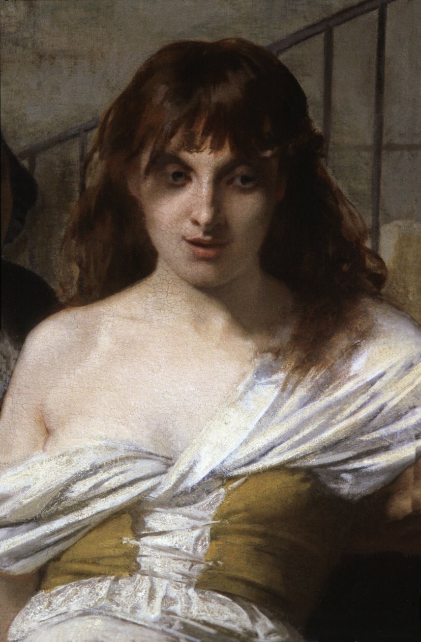 Een gekke vrouw. Detail van Philippe Pinel bevrijdt de krankzinnigen in La Salpêtrière door Tony Robert Fleury