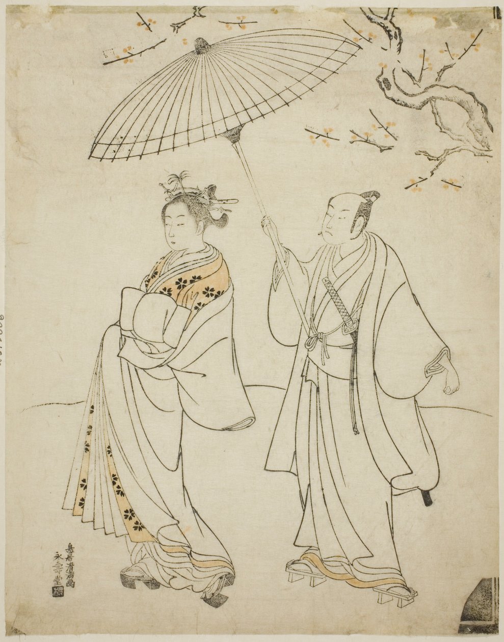 De acteurs Ichikawa Komazo I (L) en Nakamura Matsue I (R) door Torii Kiyomitsu I