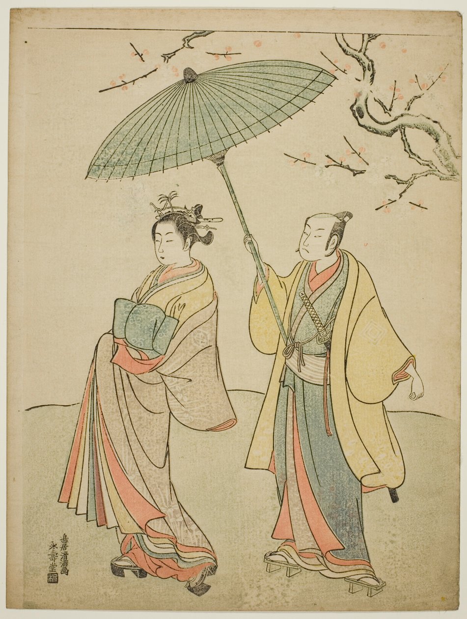 De acteurs Ichikawa Komazo I (L) en Nakamura Matsue I (R) door Torii Kiyomitsu I