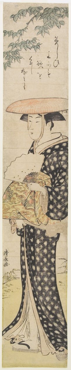 (Een vrouw met een hoed die onder een boom loopt), 1782 door Torii Kiyonaga