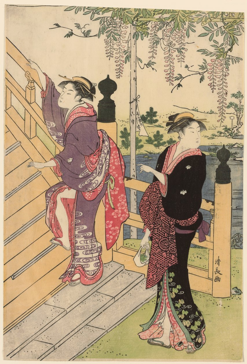 Bewondering van de Wisteria bij Kameido Shrine door Torii Kiyonaga