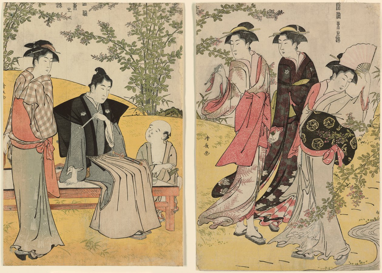 Een Uitje bij Hagidera, uit de serie "Een Brokaat van Oosterse Manieren (Fuzoku Azuma no nishiki)" door Torii Kiyonaga
