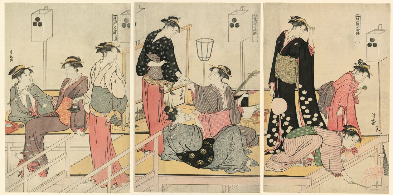 Afkoelen in de Avond bij Shijogawara door Torii Kiyonaga