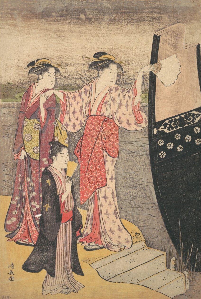 Afladen van een Pleziervaartuig op de Sumida-rivier door Torii Kiyonaga